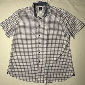 Michael Strahan Modern Fit Mens XL Blue White Plaid Short Sleeve Button Shirt